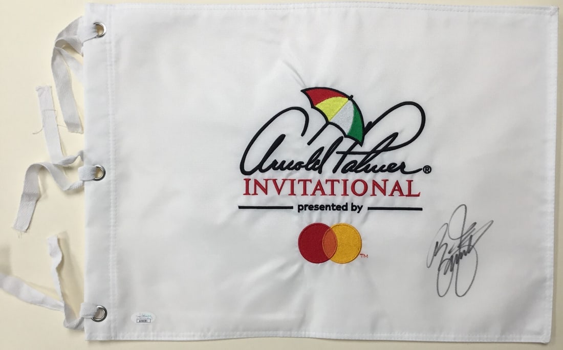 Rickie Fowler Signed Arnold Palmer Invitational Flag JSA Authenticated: Rickie Fowler Signed Arnold Palmer Invitational Flag JSA Authenticated Celebrate the legacy of golf with this officially licensed Arnold Palmer Invitational pin flag, signed by PGA star Rickie Fowler.