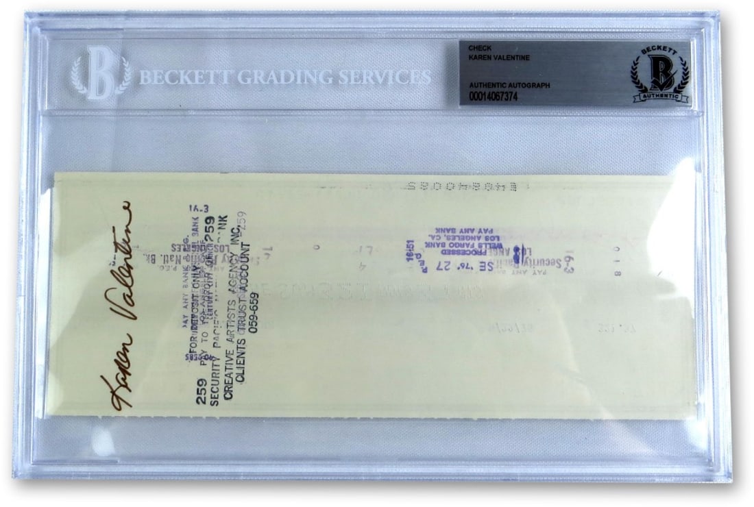 Bank Check Signed by Karen Valentine with Beckett Authentication (1 of 3)