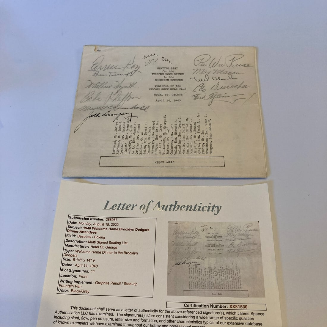 1940 Brooklyn Dodgers Signed Program with 11 Signatures JSA COA: 1940 Brooklyn Dodgers Signed Program with 11 Signatures JSA COA Celebrate baseball history with this original 1940 Brooklyn Dodgers Welcome Home Dinner signed program. This unique piece features the a