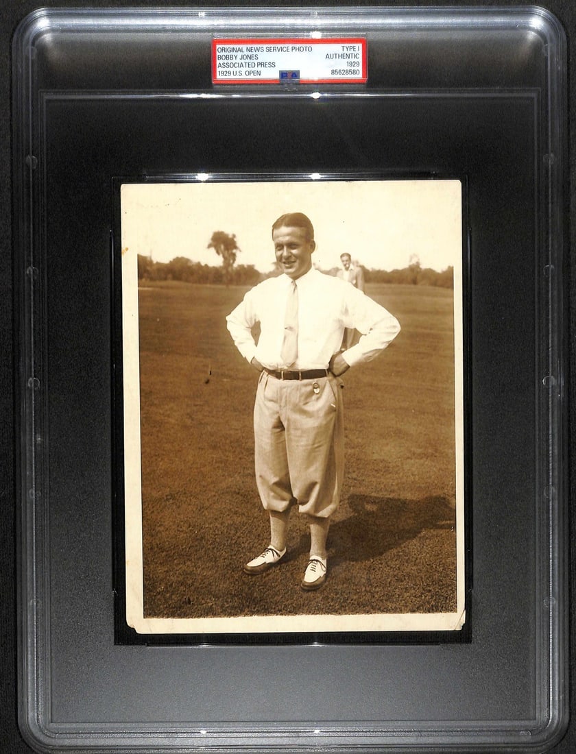 1929 Bobby Jones U.S. Open Type 1 Photo PSA/DNA Authenticated: 1929 Bobby Jones U.S. Open Type 1 Photo PSA/DNA Authenticated This extraordinary original Type 1 news service photograph captures the iconic golfer Bobby Jones during the 1929 U.S. Open at Winged Foot