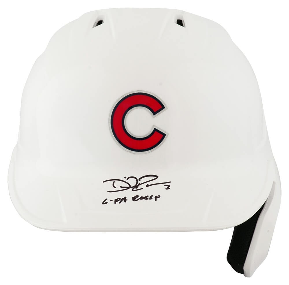 Chicago Cubs Full Size Batting Helmet Signed by David Ross with G-Pa Rossy Inscription: Chicago Cubs Full Size Batting Helmet Signed by David Ross with G-Pa Rossy Inscription This is a pre-owned Chicago Cubs white chrome Rawlings full-size batting helmet signed by David Ross. The helmet 
