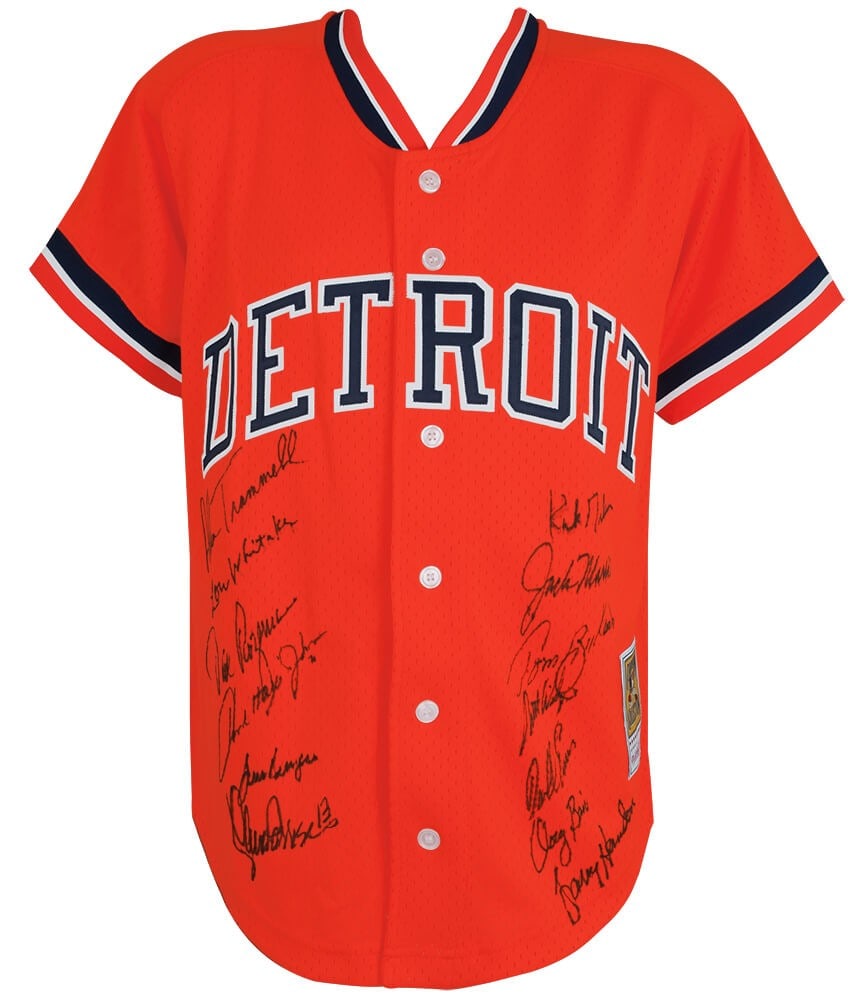 1984 Detroit Tigers Team Signed Kirk Gibson Jersey COA 13 Signatures: 1984 Detroit Tigers Team Signed Kirk Gibson Jersey COA 13 Signatures Celebrate the legacy of the 1984 Detroit Tigers with this original Mitchell & Ness replica baseball jersey signed by 13 members of 