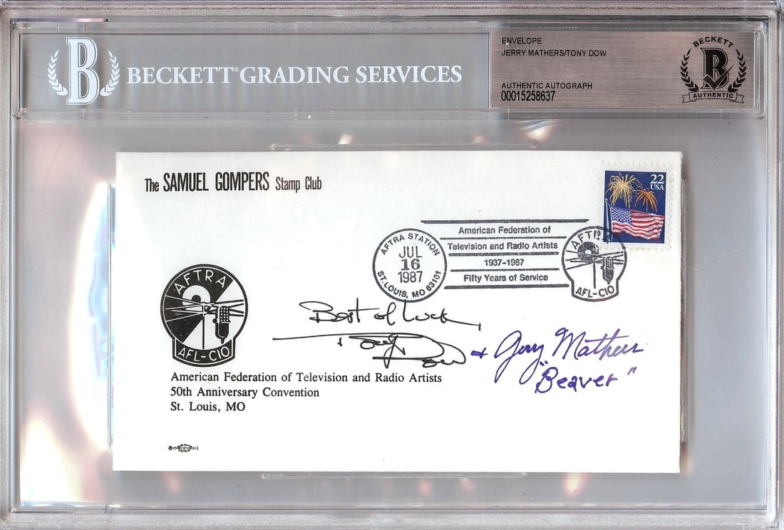Tony Dow Jerry Mathers Autographed Envelope Leave it to Beaver Beckett Authenticated: Tony Dow Jerry Mathers Autographed Envelope Leave it to Beaver Beckett Authenticated This is an original autographed envelope signed by Tony Dow and Jerry Mathers, iconic stars of the classic televisi