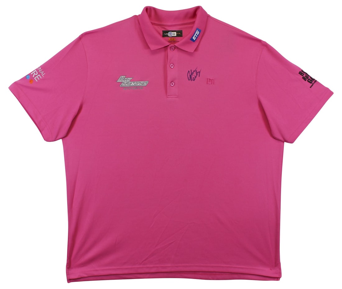 John Daly Signed Match Worn Pink Loudmouth Polo Shirt BAS Authentic: John Daly Signed Match Worn Pink Loudmouth Polo Shirt BAS Authentic This authentic match worn pink Loudmouth polo shirt, personally signed by renowned golfer John Daly, is a unique collectible for any