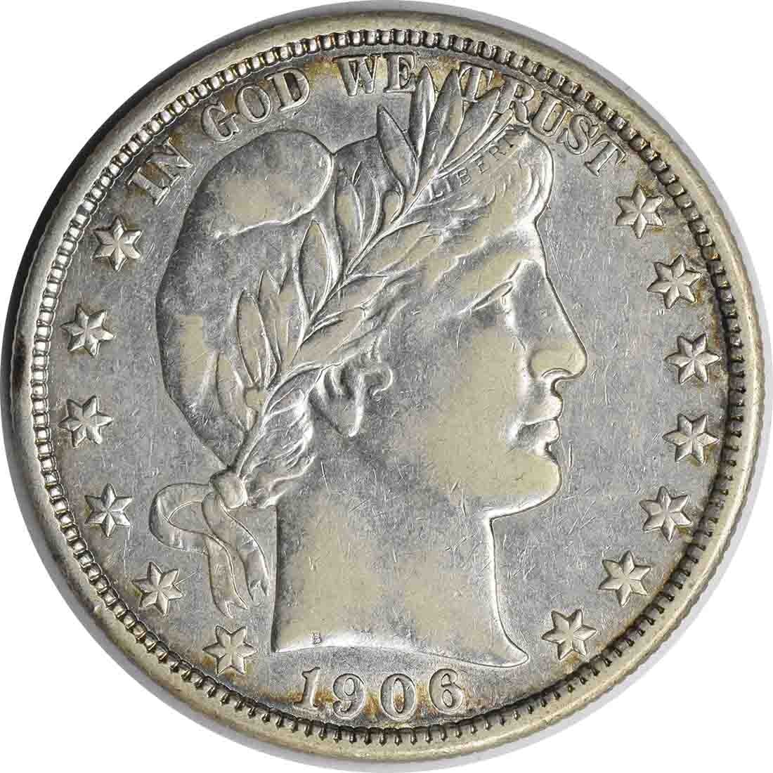 1906-D Barber Silver Half Dollar 50C AU Uncertified Coin: 1906-D Barber Silver Half Dollar 50C AU Uncertified Coin This 1906-D Barber Silver Half Dollar features a design by Charles E. Barber and is in AU (About Uncirculated) condition, showcasing its histor