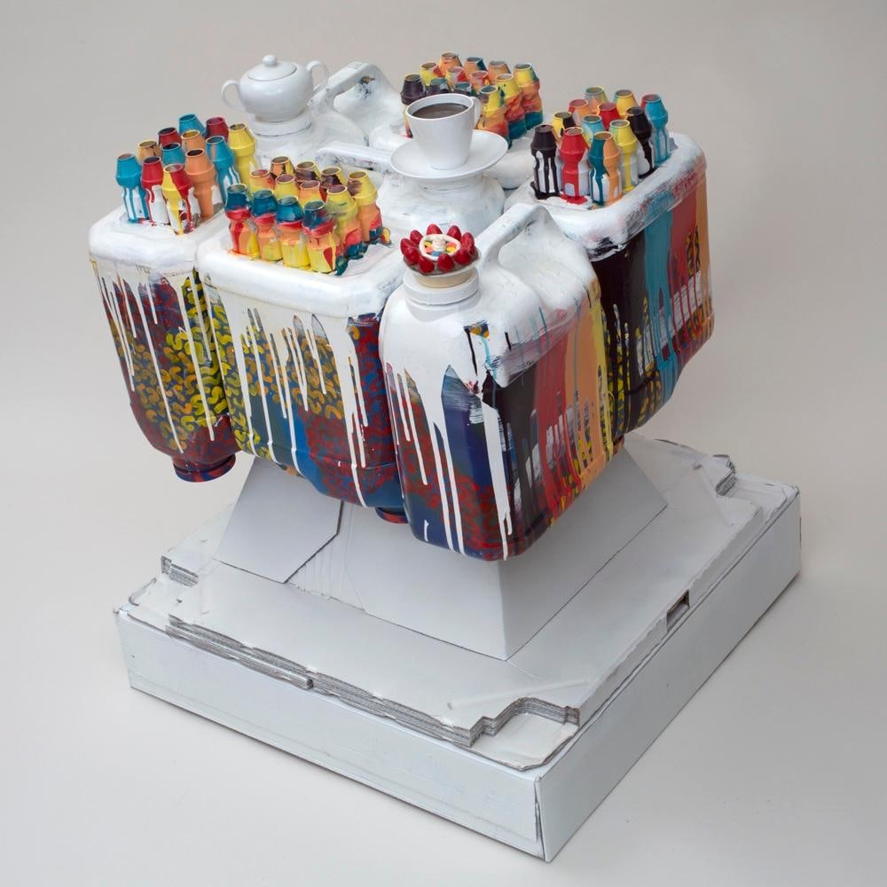 Yoram Katz Mixed Media Abstract Sculpture from Recycling Series 35 x 29 x 29 in: Yoram Katz Mixed Media Abstract Sculpture from Recycling Series 35 x 29 x 29 in This is a mixed media sculpture titled "Grandpa's Birthdatay Cake" by Yoram Katz, created in 2016. Part of the Save Eart