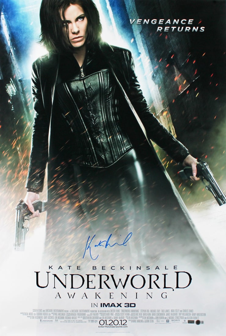 Signed Underworld Awakening Movie Poster 27x40 Beckett Authenticated by Kate Beckinsale: Signed Underworld Awakening Movie Poster 27x40 Beckett Authenticated by Kate Beckinsale This is an original 27x40 inch poster from Underworld Awakening, personally hand-signed by Kate Beckinsale. The 