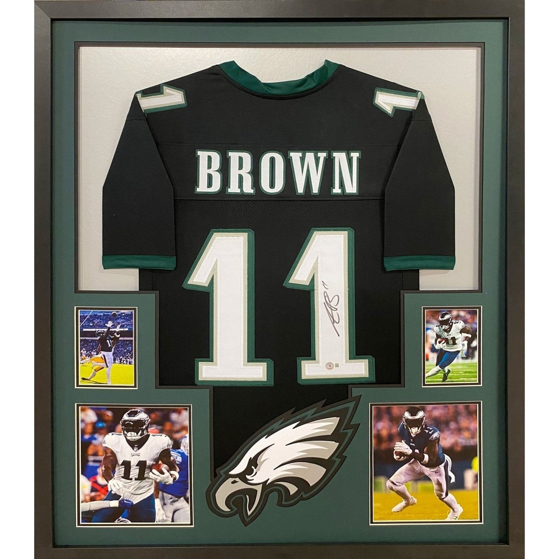 AJ Brown Signed Framed Jersey Philadelphia Eagles Beckett Authenticated: AJ Brown Signed Framed Jersey Philadelphia Eagles Beckett Authenticated This autographed framed jersey features the signature of A.J. Brown, a standout player for the Philadelphia Eagles. Authenticate