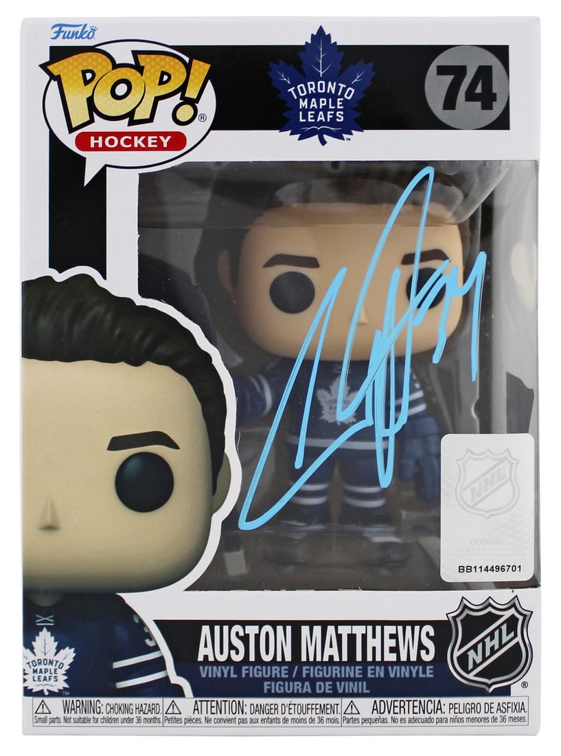 Auston Matthews Autographed Funko Pop Figure Beckett Authenticated Toronto Maple Leafs: Auston Matthews Autographed Funko Pop Figure Beckett Authenticated Toronto Maple Leafs This is an original #74 Funko Pop Vinyl Figure featuring Auston Matthews of the Toronto Maple Leafs, personally s