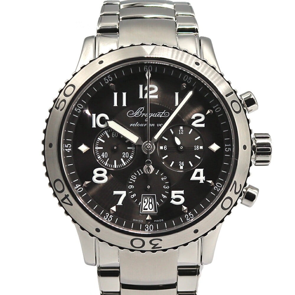 Breguet Transatlantique Type XXI stainless steel automatic chronograph: Breguet Transatlantique Type XXI stainless steel automatic chronograph This Breguet 3810ST/92/SZ9 Transatlantic Type XXI men's wristwatch features a stainless steel case and bracelet, complemented by 