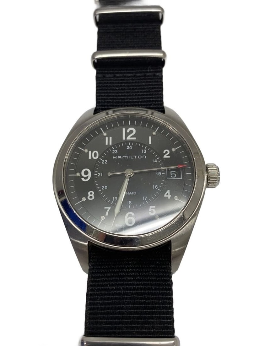 Hamilton Khaki Field H685510 Quartz Men's Wristwatch: Hamilton Khaki Field H685510 Quartz Men's Wristwatch This Hamilton Khaki Field Quartz H685510 men's wristwatch features a black dial and a nylon strap, offering a durable and versatile design. The wat