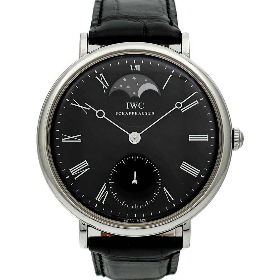 IWC Portofino IW544801 Stainless Steel Automatic Black Dial Wristwatch: IWC Portofino IW544801 Stainless Steel Automatic Black Dial Wristwatch This IWC Portofino Hand-Wound IW544801 wristwatch features a stainless steel case and band with a sleek black dial. Designed with
