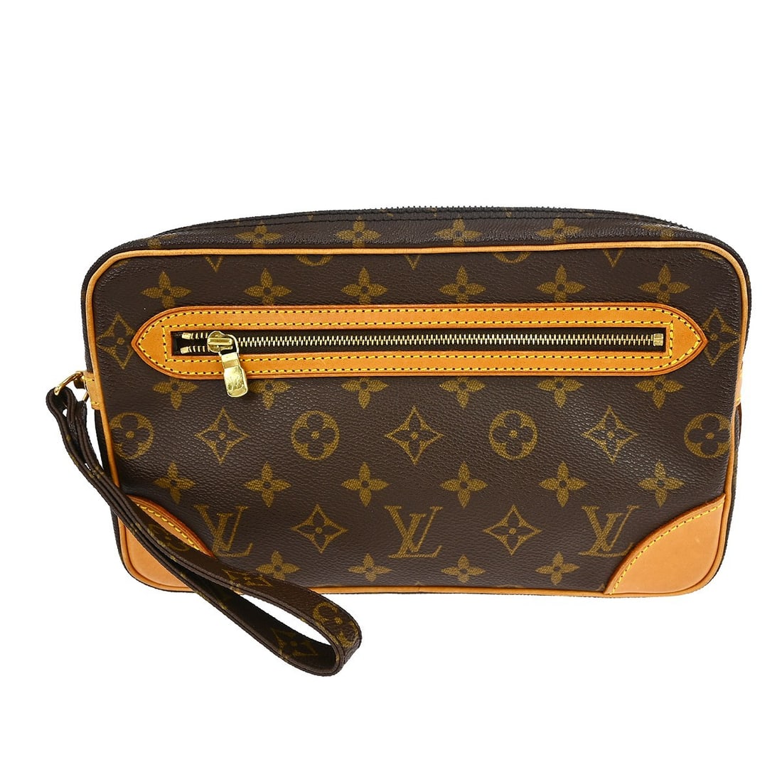 Louis Vuitton Monogram Marly Dragonne GM Leather Clutch Bag M51825: Louis Vuitton Monogram Marly Dragonne GM Leather Clutch Bag M51825 This Louis Vuitton Marly Dragonne GM clutch bag features the iconic monogram pattern on brown leather. Designed for unisex adults, it