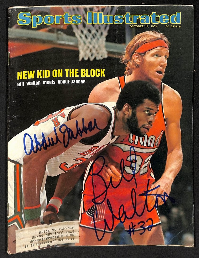1974 Sports Illustrated Magazine Signed by Abdul Jabbar and Bill Walton PSA DNA: 1974 Sports Illustrated Magazine Signed by Abdul Jabbar and Bill Walton PSA DNA This is a 1974 issue of Sports Illustrated magazine, signed by Abdul Jabbar and Bill Walton. The magazine is complete an