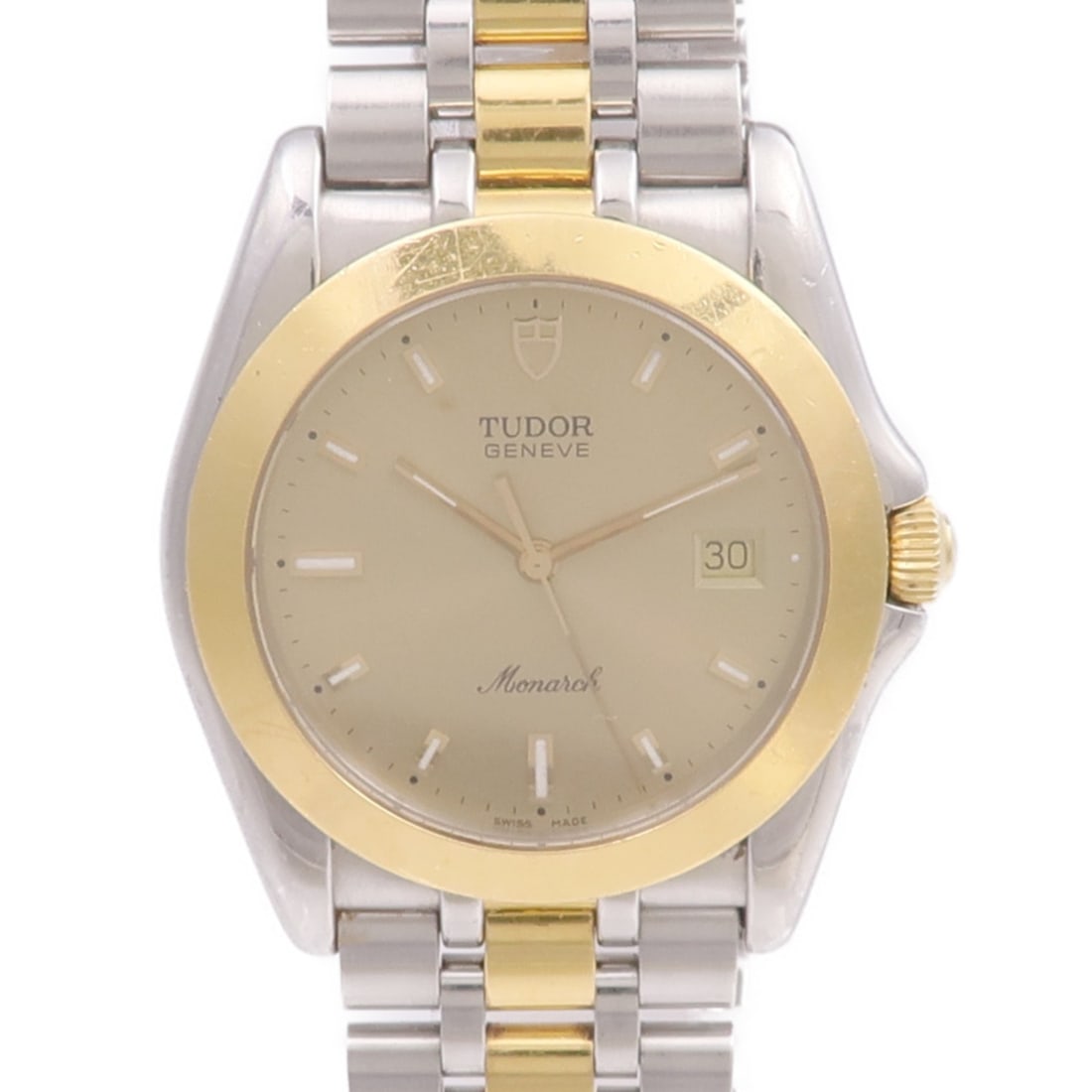 Monarch 15633 Quartz Wristwatch in Steel and 18K Yellow Gold: Monarch 15633 Quartz Wristwatch in Steel and 18K Yellow Gold This TUDOR Monarch 15633 wristwatch features a stainless steel case with 18K yellow gold accents. It has a gold-tone dial and a stainless s