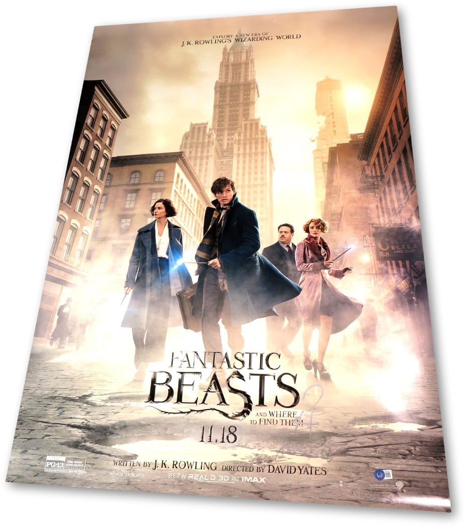 Eddie Redmayne Autographed 27x40 Poster Fantastic Beasts Beckett Authenticated: Eddie Redmayne Autographed 27x40 Poster Fantastic Beasts Beckett Authenticated This is an original autographed poster of Eddie Redmayne from the film "Fantastic Beasts," measuring 27" x 40". The poste
