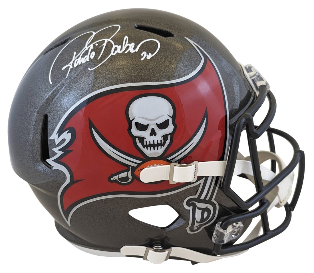 Ronde Barber Signed Buccaneers Full Size Speed Helmet BAS Witnessed: Ronde Barber Signed Buccaneers Full Size Speed Helmet BAS Witnessed This authentic full-size Speed replica helmet has been personally signed by Ronde Barber, a celebrated player of the Tampa Bay