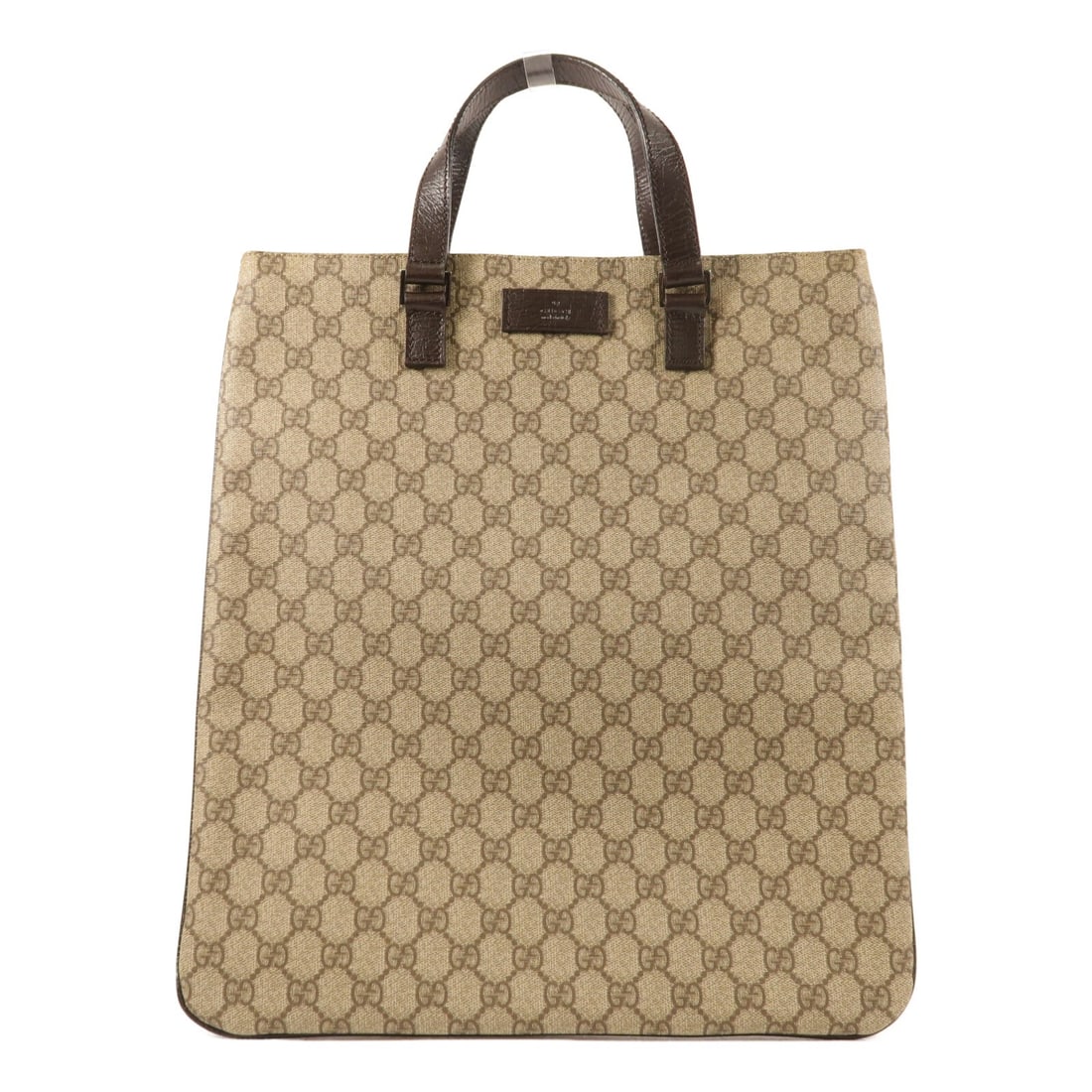 Brown GG Monogram Coated Canvas Tote by Gucci 131258: Brown GG Monogram Coated Canvas Tote by Gucci 131258 This vintage GUCCI GG monogram tote bag is crafted from brown PVC coated canvas, offering both durability and timeless style. Made in Italy, this u