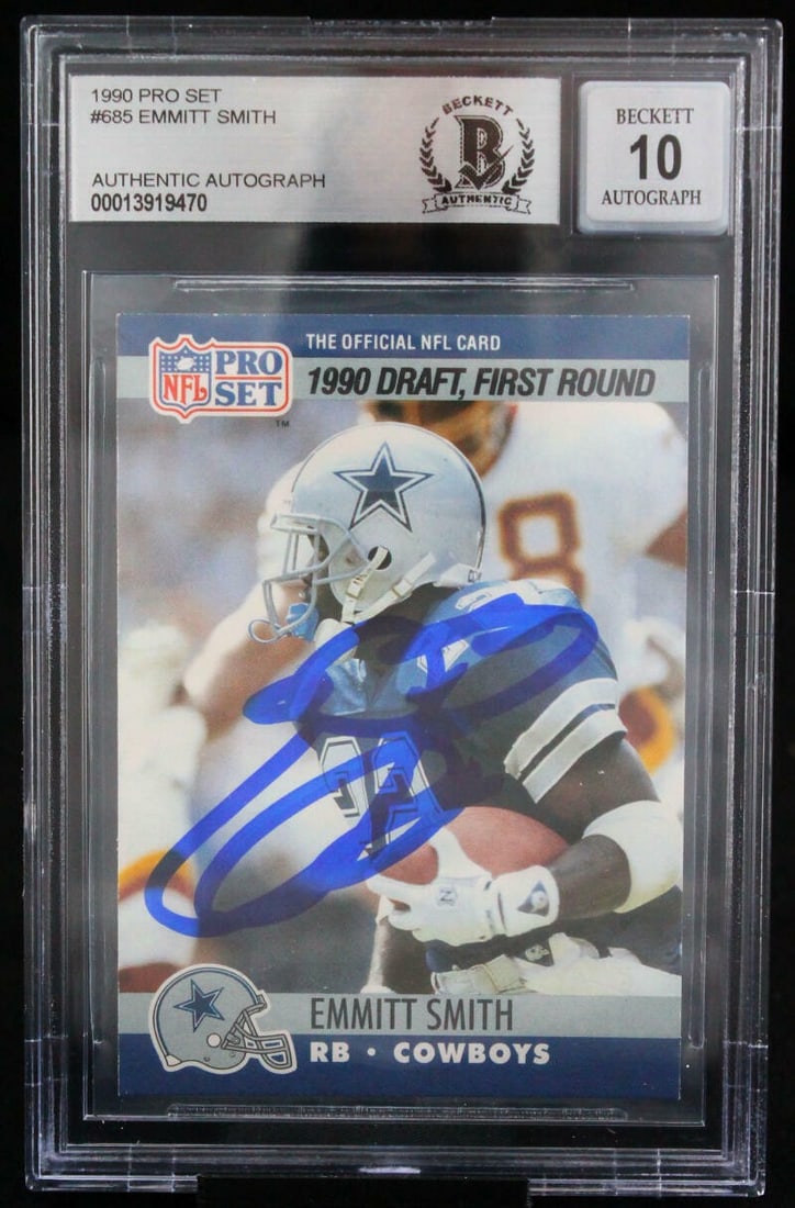 Emmitt Smith 1990 Pro Set Rookie Autograph Card BGS Auto 10 Cowboys (1 of 6)