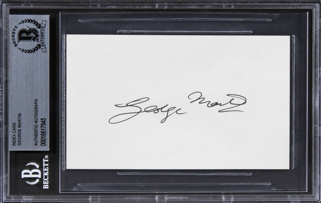 George Martin Signed 3x5 Index Card Beckett Authenticated Slabbed Collectible: George Martin Signed 3x5 Index Card Beckett Authenticated Slabbed Collectible This authentic 3x5 index card features a personally signed autograph by the renowned musician George Martin. Each card is 