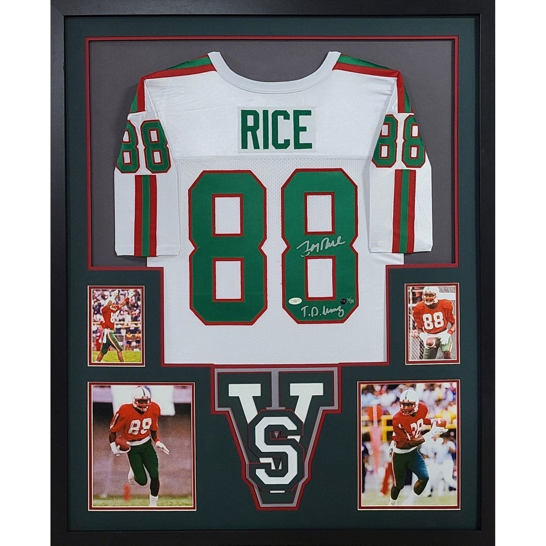 Jerry Rice Signed Framed Jersey 49ers JSA Authenticated: Jerry Rice Signed Framed Jersey 49ers JSA Authenticated This is an autographed Jerry Rice framed jersey, showcasing the legendary receiver's signature from his time with the San Francisco 49ers and Mi