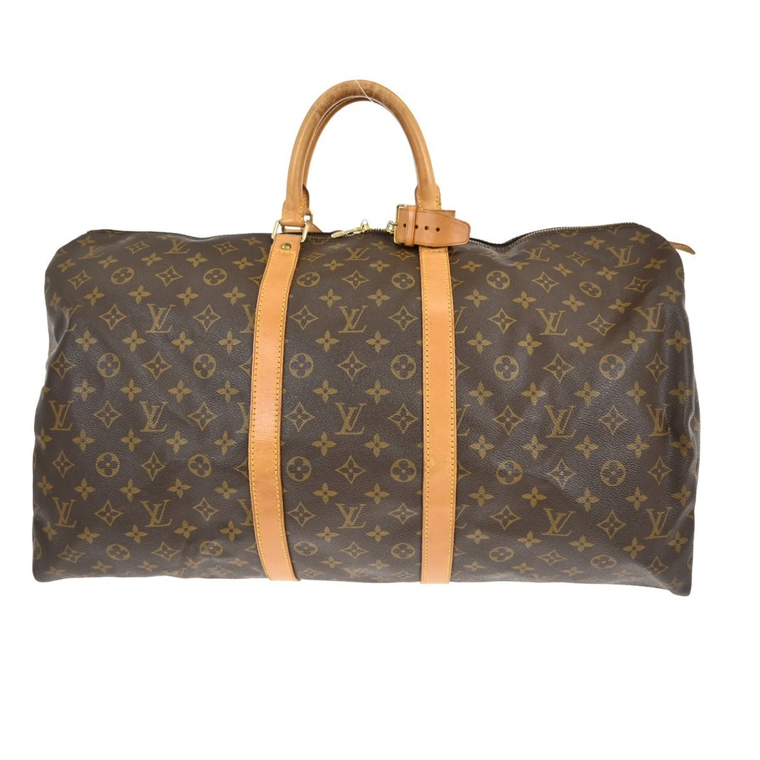 Louis Vuitton Keepall 55 Monogram Canvas Extra Large Travel Duffel Bag: Louis Vuitton Keepall 55 Monogram Canvas Extra Large Travel Duffel Bag This Louis Vuitton Keepall 55 travel handbag features the iconic Monogram canvas and leather exterior with double beige leather h