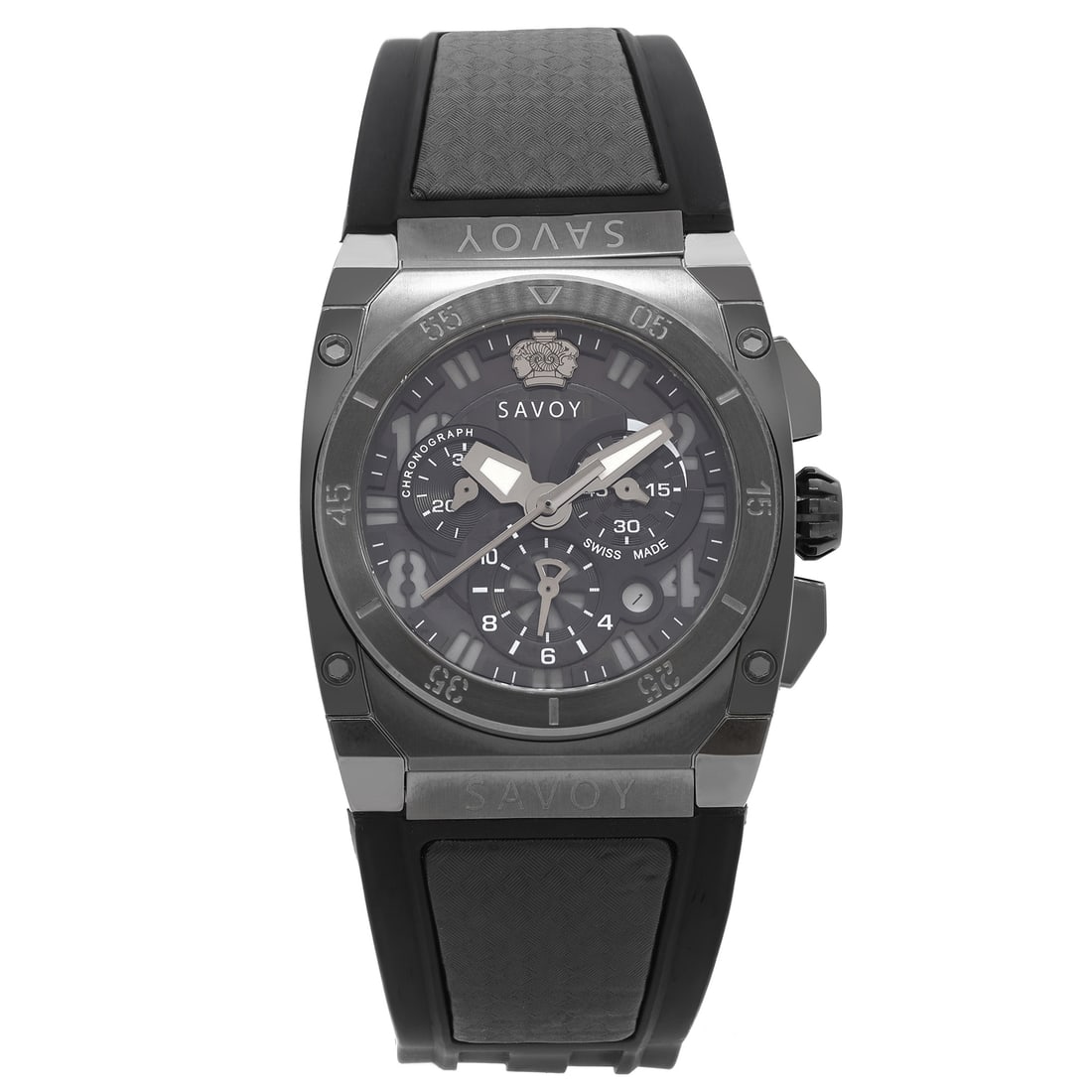 Savoy Midway Gunmetal Steel Chronograph Black Dial Mens Watch B7702C.02F.RB18: Savoy Midway Gunmetal Steel Chronograph Black Dial Mens Watch B7702C.02F.RB18 The Savoy Midway Gunmetal Steel Chronograph Men's Watch combines style and functionality in a sleek design. Featuring a bo