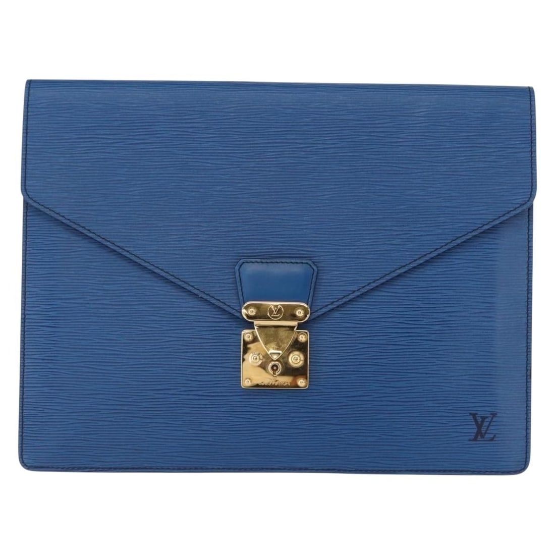 Epi Leather Blue Porte-Documents Senateur Briefcase by Louis Vuitton: Epi Leather Blue Porte-Documents Senateur Briefcase by Louis Vuitton This Louis Vuitton Porte-Documents Senateur bag is crafted from blue Epi leather and designed for unisex use. The bag shows slight 