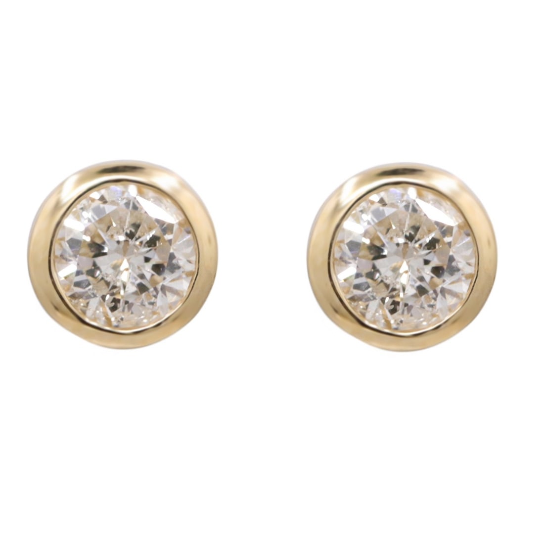 14K Yellow Gold Round Diamond Bezel Stud Earrings 0.40ct: 14K Yellow Gold Round Diamond Bezel Stud Earrings 0.40ct These pre-owned bezel set stud earrings feature round brilliant cut white diamonds set in 14K yellow gold. With a total diamond weight of 0.40 