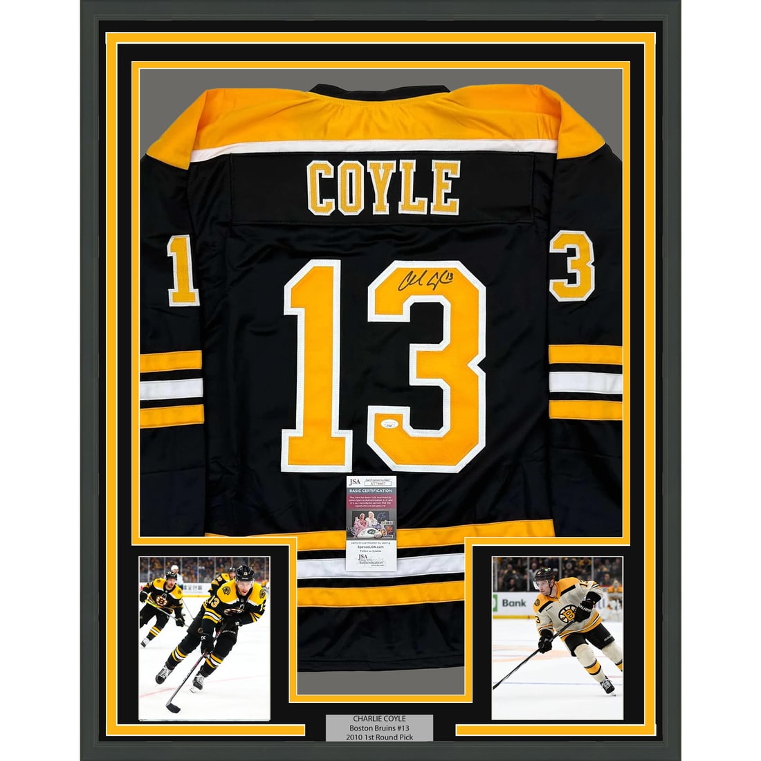 Framed Signed Charlie Coyle Boston Bruins Jersey with JSA COA 35x39 (1 of 2)