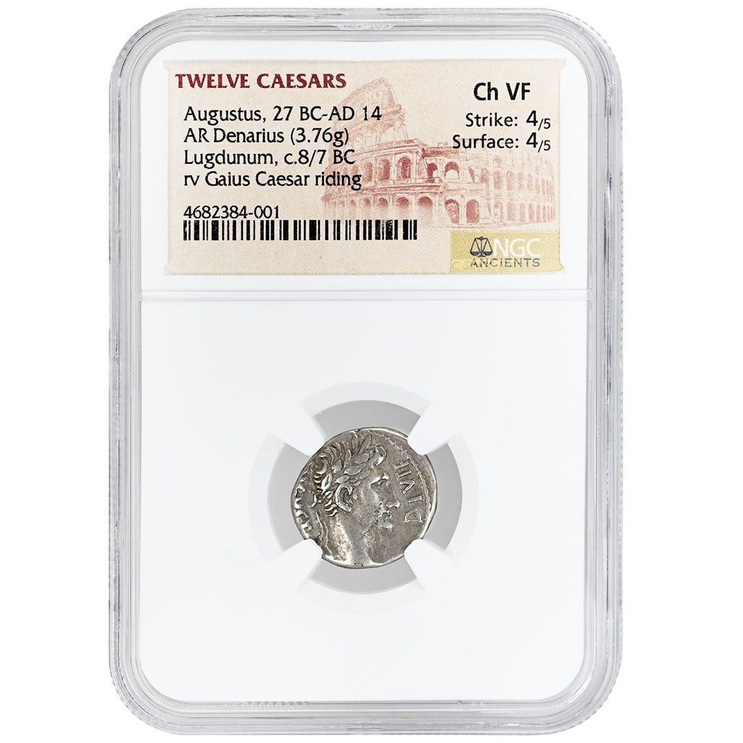 Augustus Silver Denarius Ancient Roman Coin NGC Certified Choice Very Fine (1 of 2)