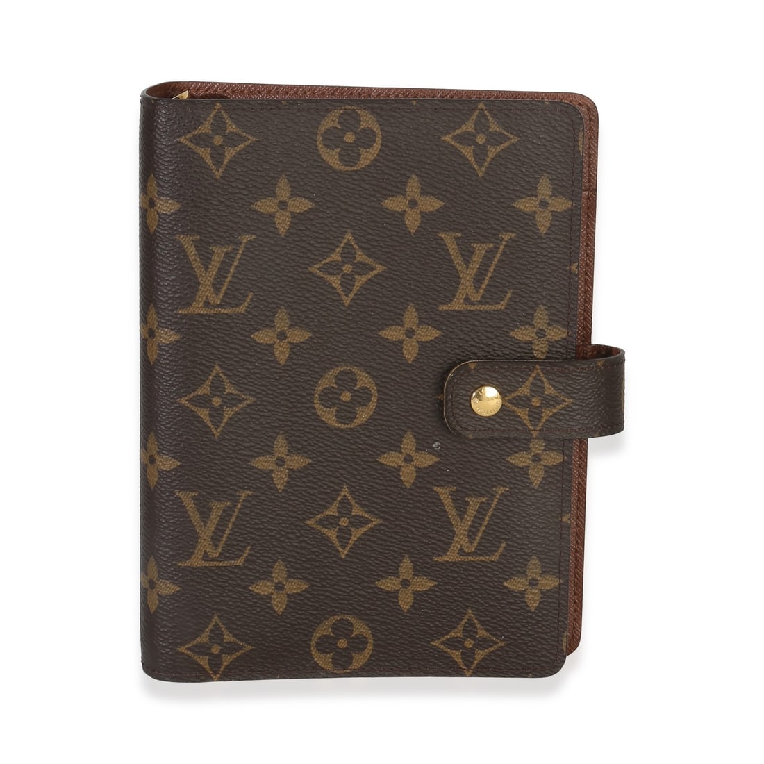 Louis Vuitton Small Monogram Canvas Planner with Box and Dustbag: Louis Vuitton Small Monogram Canvas Planner with Box and Dustbag This pre-owned Louis Vuitton Monogram Canvas Small Ring Agenda Cover features the iconic brown monogram canvas with a gold-tone snap cl