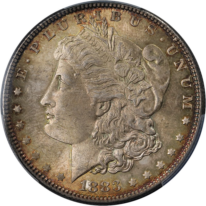 PCGS MS65 1883 Morgan Dollar Philadelphia Mint Silver Coin: PCGS MS65 1883 Morgan Dollar Philadelphia Mint Silver Coin This is an original 1883-P Morgan Silver Dollar graded MS65 by PCGS. The coin features attractive toning, nice luster, and a sharp strike, wi