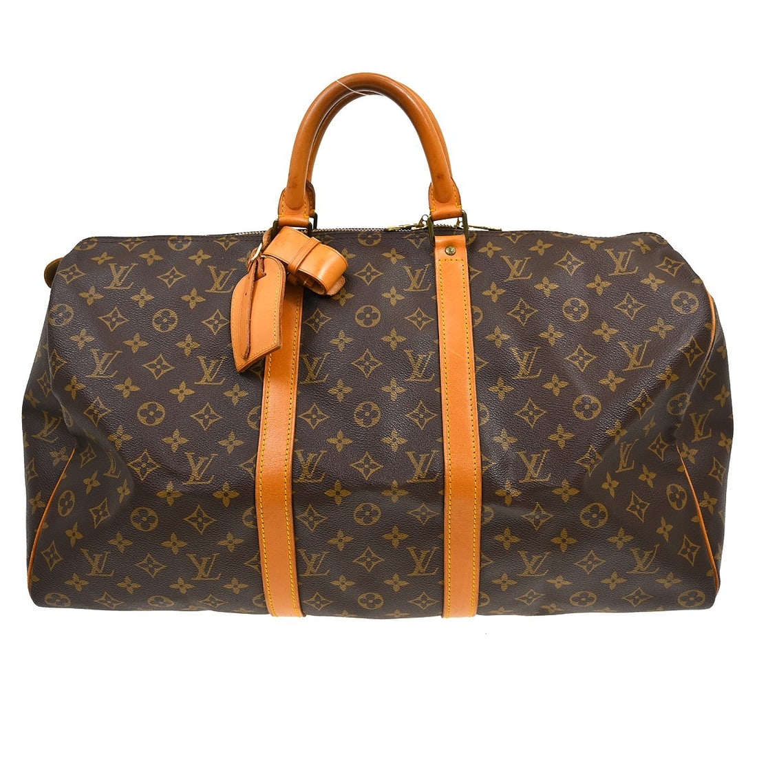 Louis Vuitton Keepall Monogram Canvas Unisex Travel Bag Brown 50cm: Louis Vuitton Keepall Monogram Canvas Unisex Travel Bag Brown 50cm This Louis Vuitton Keepall Bag features the iconic monogram canvas in brown. Designed as a unisex accessory, it offers a spacious int