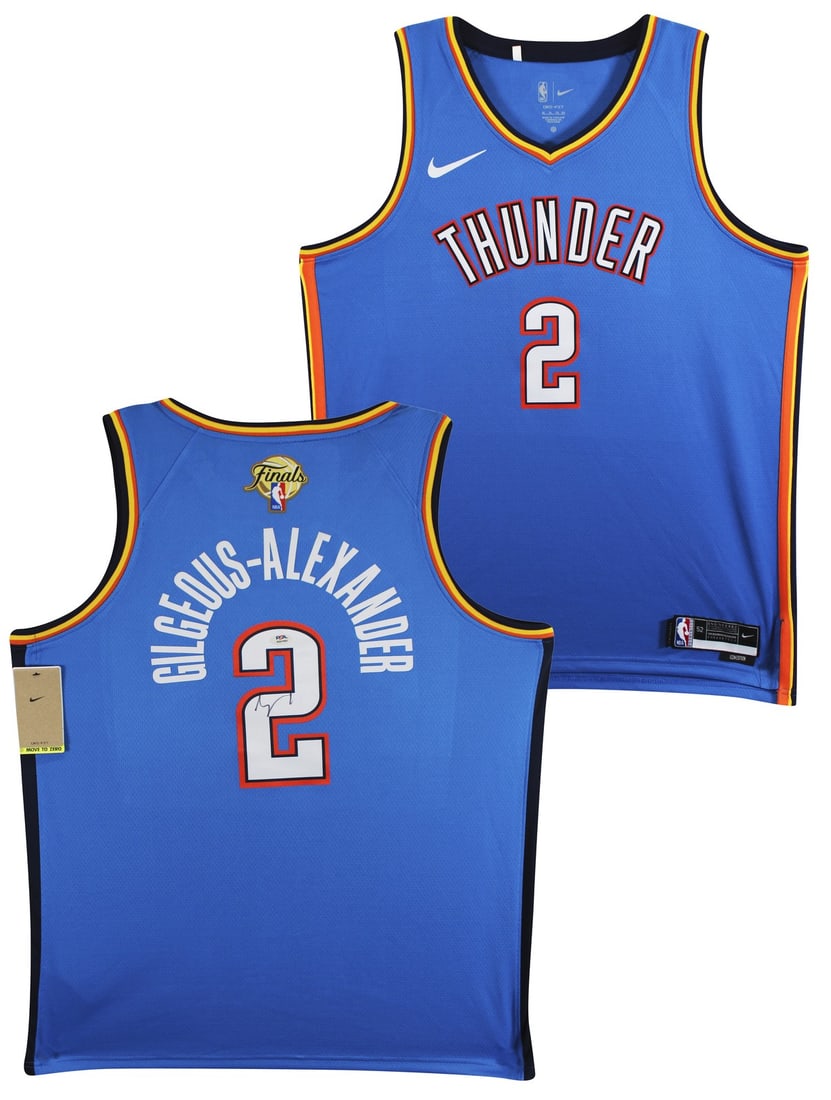 Shai Gilgeous-Alexander Autographed Nike Finals Jersey PSA Oklahoma City Thunder: Shai Gilgeous-Alexander Autographed Nike Finals Jersey PSA Oklahoma City Thunder This autographed Blue Nike Icon NBA Finals Edition Swingman Jersey has been personally signed by Shai Gilgeous-Alexande