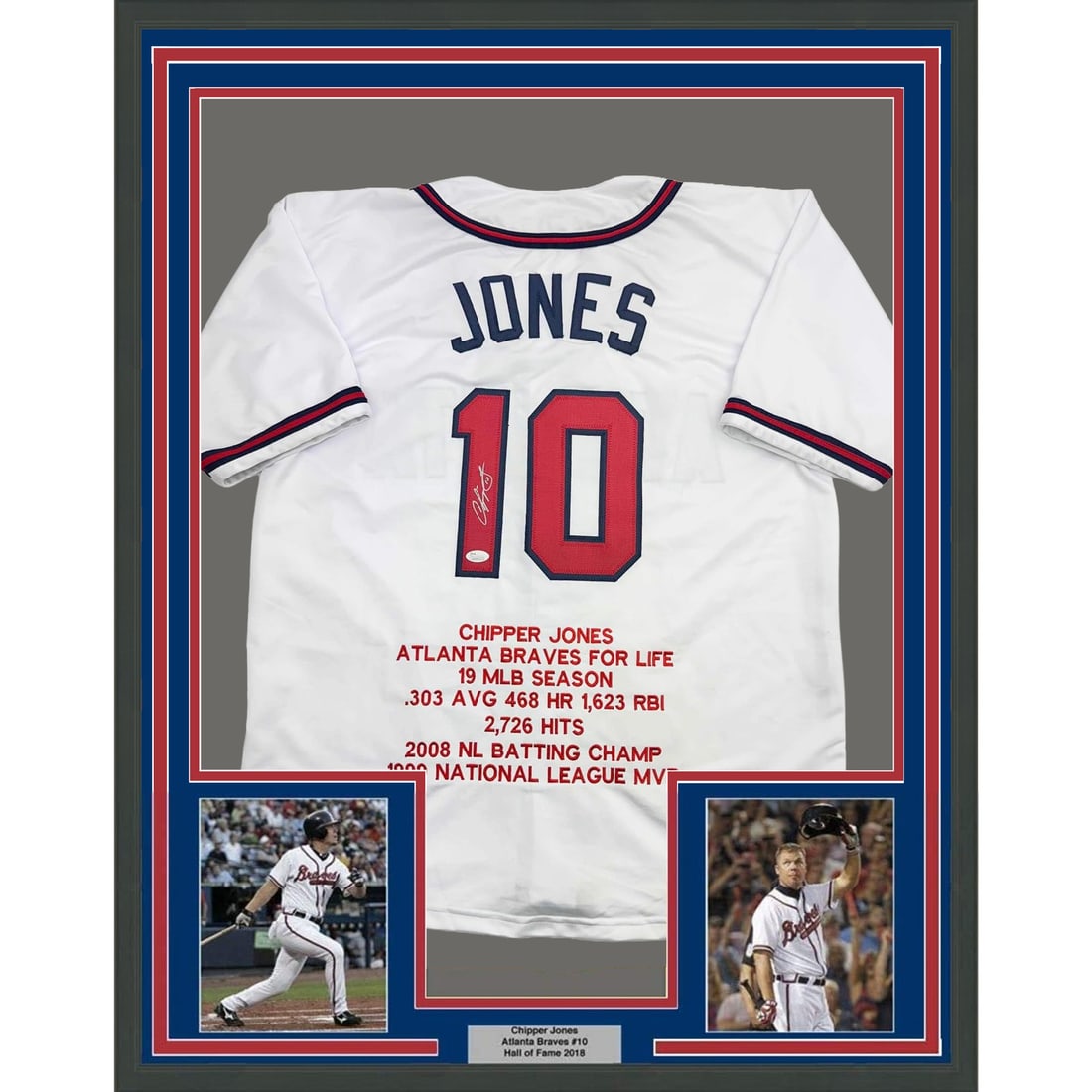 Chipper Jones Signed Atlanta Braves Framed 35x39 Jersey With JSA Authentication (1 of 2)