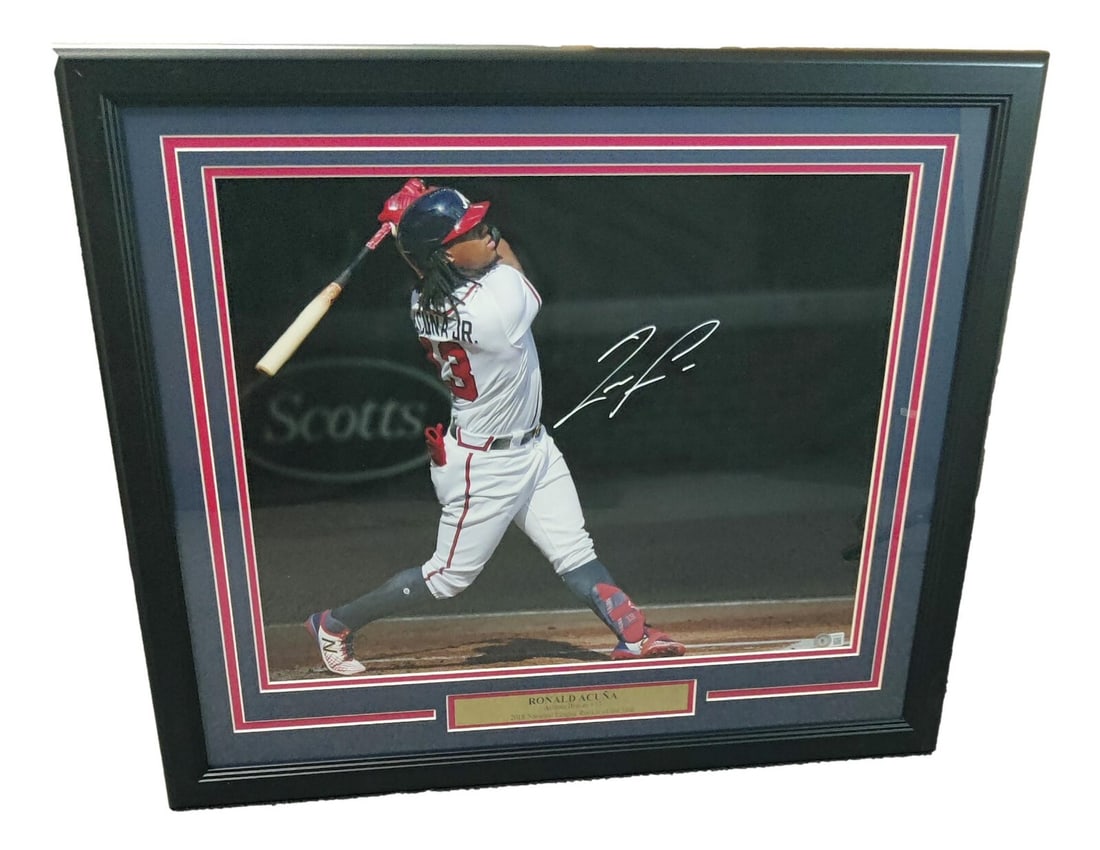 Framed 16x20 Ronald Acuna Braves Photo Signed with Beckett BAS Authentication (1 of 3)
