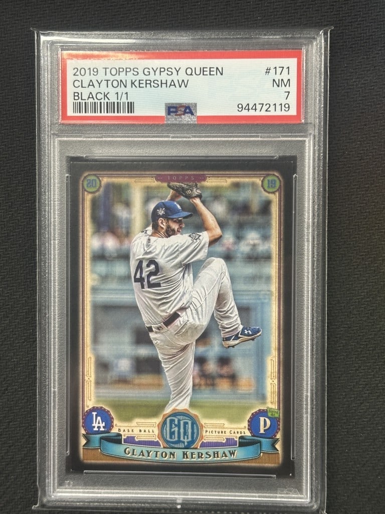 Clayton Kershaw 2019 Topps Gypsy Queen Black Border PSA 7 #171 Dodgers Card: Clayton Kershaw 2019 Topps Gypsy Queen Black Border PSA 7 #171 Dodgers Card This is a 2019 Topps Gypsy Queen Black Border Baseball Card featuring Clayton Kershaw, a prominent player for the Los Angele