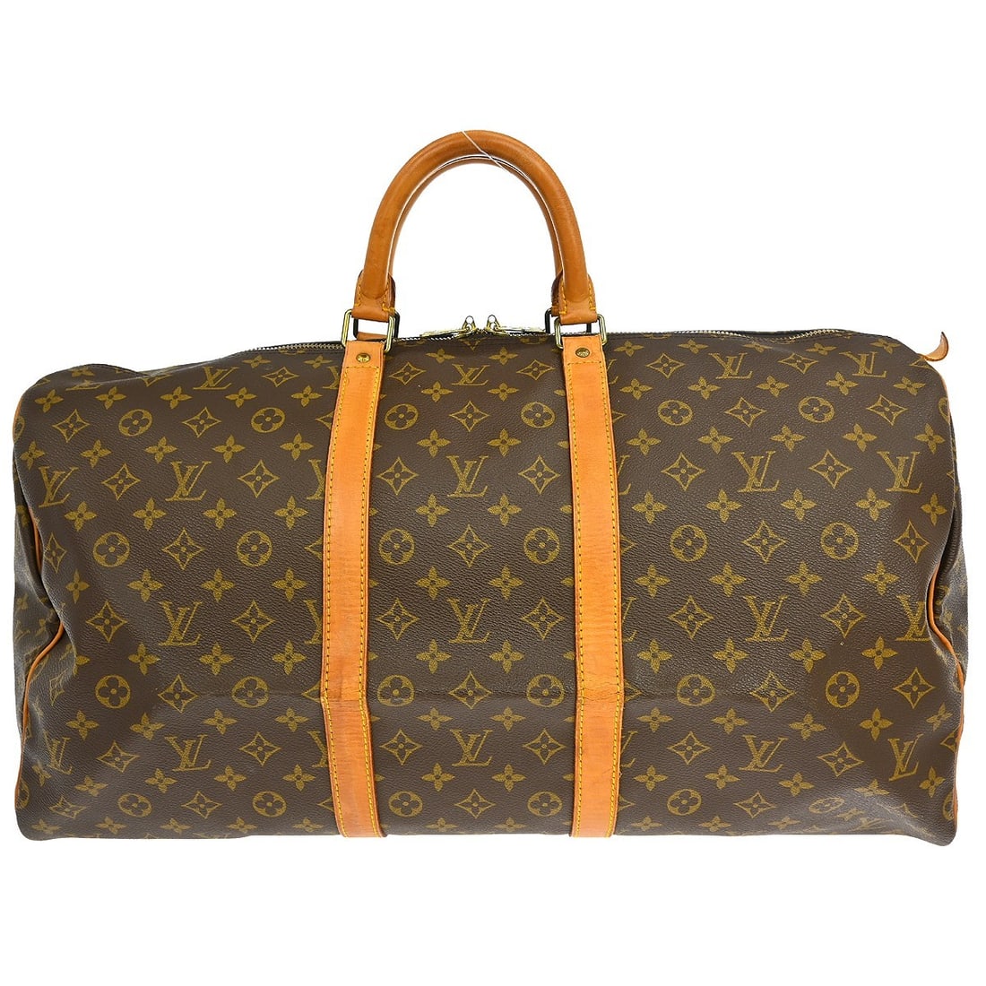 Louis Vuitton Keepall 55 Monogram Canvas Extra Large Travel Duffle Bag: Louis Vuitton Keepall 55 Monogram Canvas Extra Large Travel Duffle Bag This Louis Vuitton Keepall 55 travel handbag features the signature Monogram canvas leather exterior with beige double leather ha