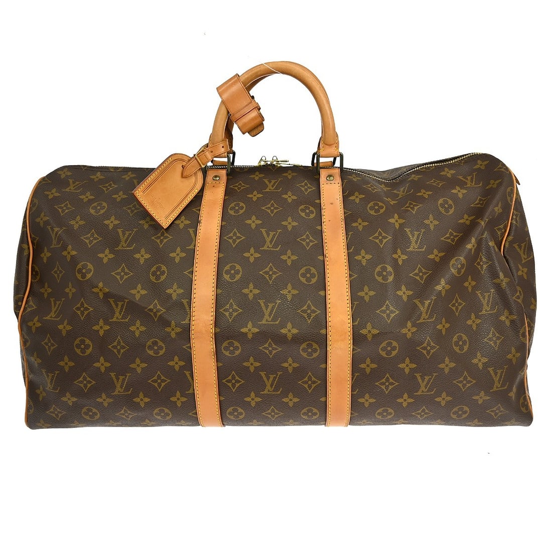 Louis Vuitton Keepall 55 Monogram Canvas Extra Large Duffle Travel Bag: Louis Vuitton Keepall 55 Monogram Canvas Extra Large Duffle Travel Bag The Louis Vuitton Keepall 55 travel handbag features the signature monogram canvas leather exterior with beige leather double han