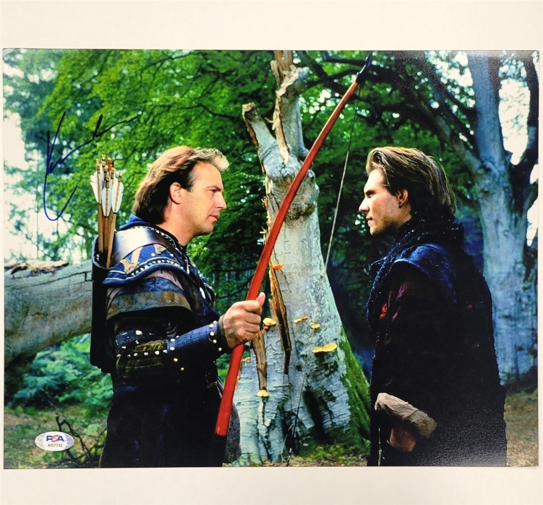 Kevin Costner Autographed Robin Hood 11x14 Photo with PSA Authentication: Kevin Costner Autographed Robin Hood 11x14 Photo with PSA Authentication Enhance your collection with this original 11x14 photograph of Kevin Costner as Robin Hood, featuring his authentic autograph. 
