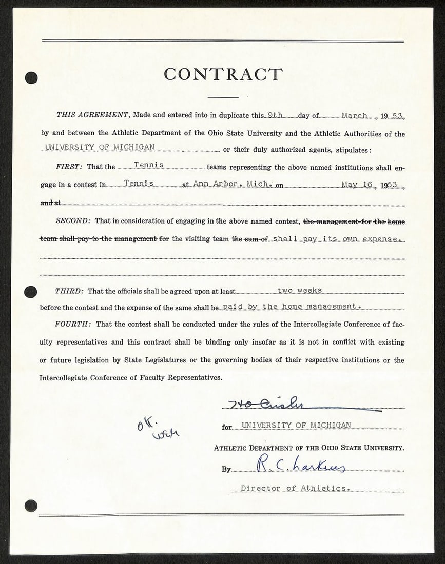 Fritz Crisler Signed Michigan Football Contract With PSA Authentication: Fritz Crisler Signed Michigan Football Contract With PSA Authentication This is an original signed contract by Fritz Crisler, the Hall of Fame head coach of the University of Michigan football team. T