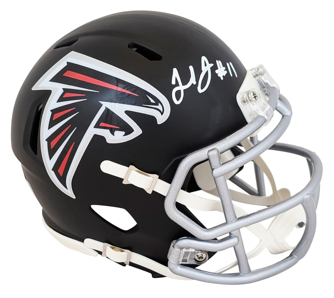 Julio Jones Signed Atlanta Falcons Speed Mini Helmet BAS Witnessed: Julio Jones Signed Atlanta Falcons Speed Mini Helmet BAS Witnessed This authentic Speed Mini Helmet has been personally signed by NFL star Julio Jones, a key player for the Atlanta Falcons. It comes w