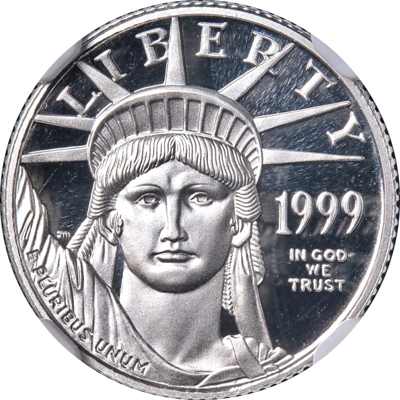 1999-W $10 Platinum Eagle Coin NGC PF70 Ultra Cameo Brown Label: 1999-W $10 Platinum Eagle Coin NGC PF70 Ultra Cameo Brown Label This 1999-W Platinum American Eagle $10 coin is certified by NGC with a PF70 Ultra Cameo Brown Label grade. Minted at the West Point Min