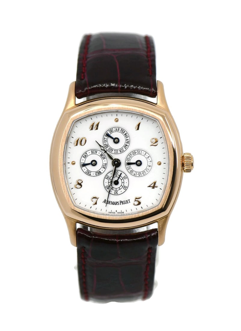 Audemars Piguet John Schaeffer Triple Calendar 18K Rose Gold Watch 25870OR: Audemars Piguet John Schaeffer Triple Calendar 18K Rose Gold Watch 25870OR This exquisite Audemars Piguet John Schaeffer Triple Calendar wristwatch is crafted from luxurious 18K rose gold, showcasing 