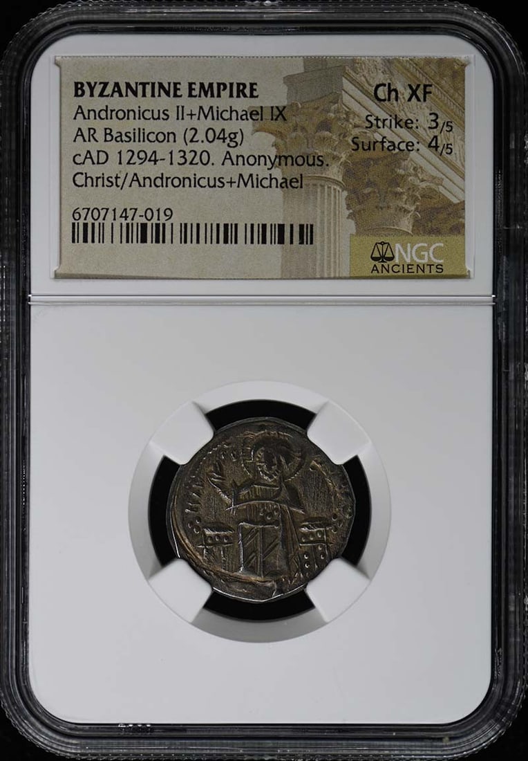 Byzantine Empire Silver Basilicon NGC XF45 Reign of Andronicus II and Michael IX (1 of 4)