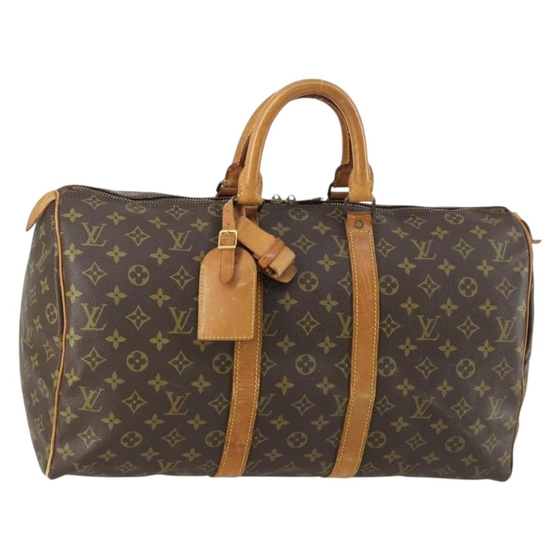 Louis Vuitton Keepall Monogram Brown Unisex Canvas Travel Bag 45cm: Louis Vuitton Keepall Monogram Brown Unisex Canvas Travel Bag 45cm This Louis Vuitton Keepall Bag features the signature monogram canvas in brown and is designed for unisex use. The bag shows signs of