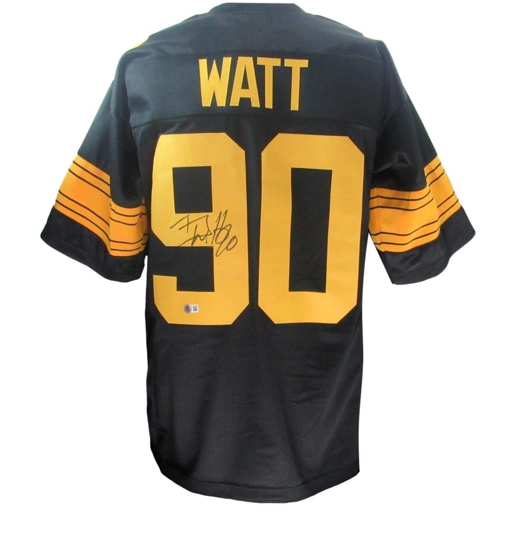 Autographed T.J. Watt Black Steelers Custom Football Jersey Beckett Authenticated (1 of 5)
