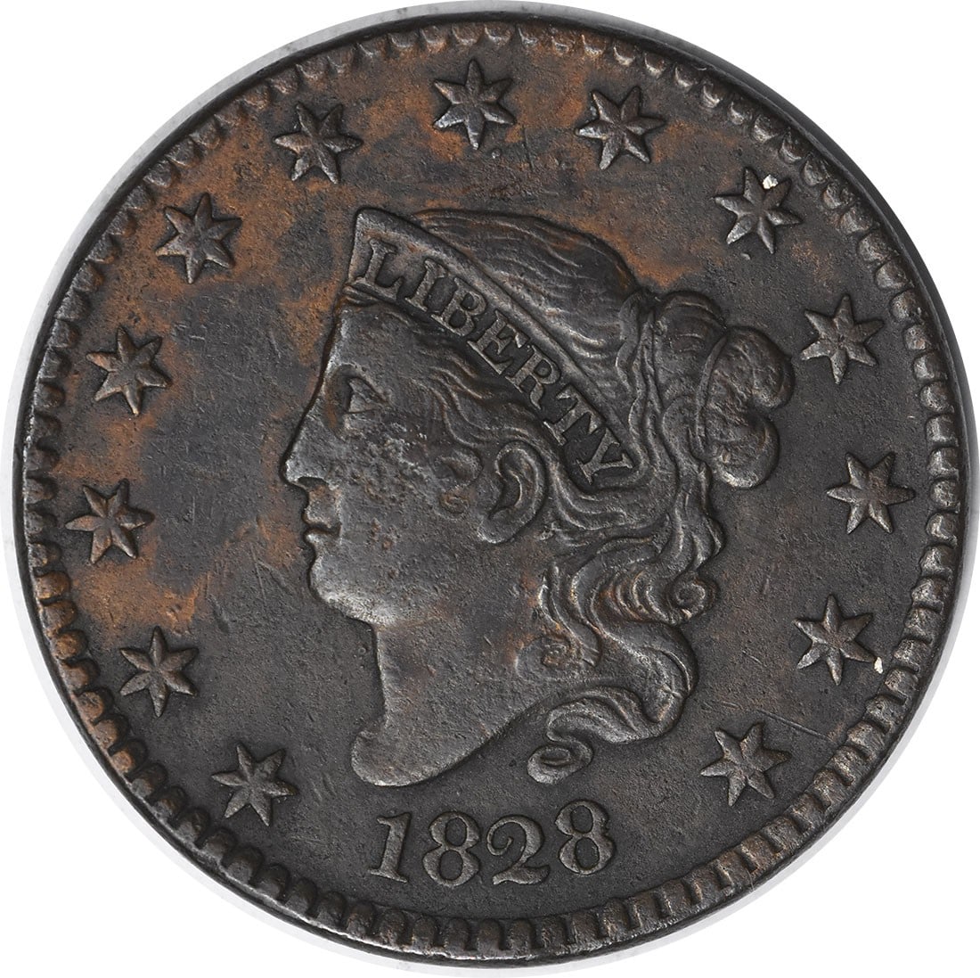 1828 Coronet Head Copper Large Cent XF Uncertified: 1828 Coronet Head Copper Large Cent XF Uncertified This 1828 Coronet Head Large Cent features the large date variety and is composed of copper. Graded as Extremely Fine (EF), this circulated coin is f