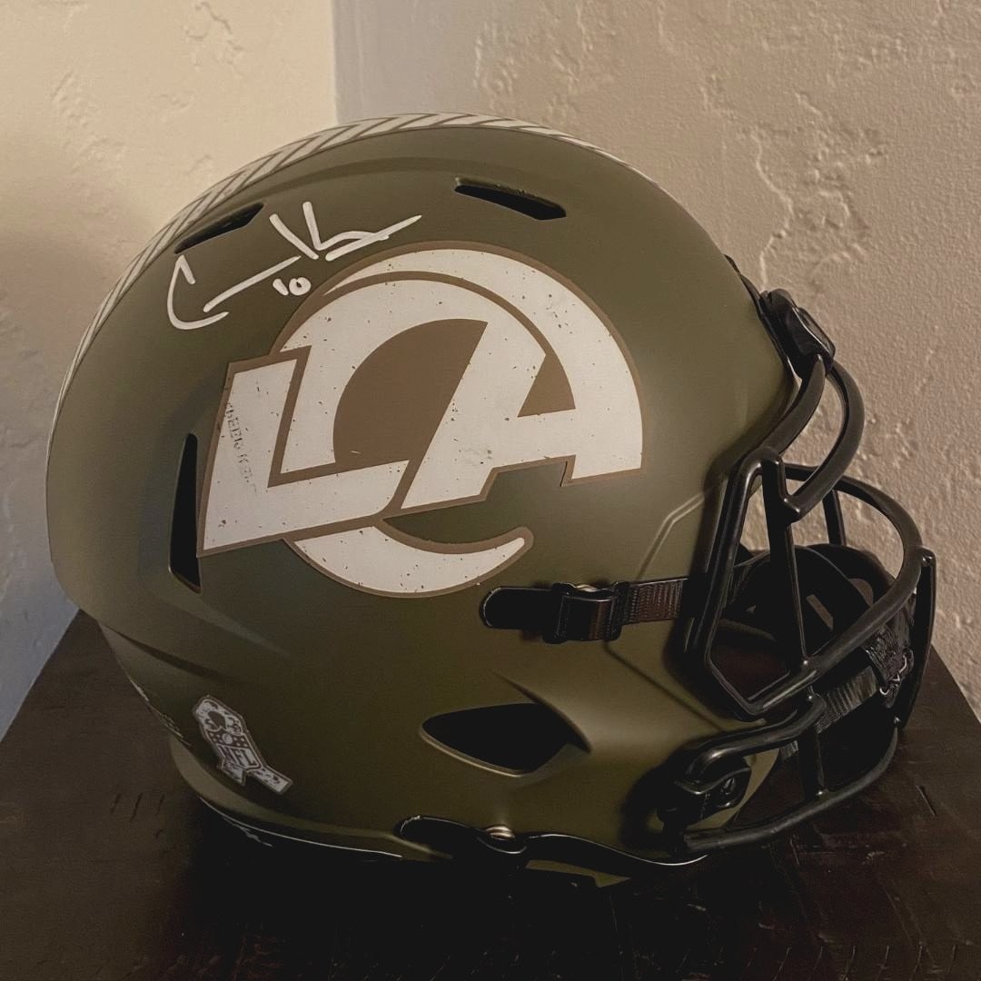 Cooper Kupp Signed Salute to Service Rams Replica Helmet Fanatics Authenticated: Cooper Kupp Signed Salute to Service Rams Replica Helmet Fanatics Authenticated This is a Cooper Kupp autographed replica full-size football helmet, specifically the Custom Replica Salute to Service S